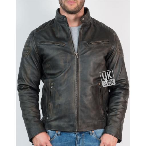 Men’s Leather Biker Jacket - Zurich - Burnished Black