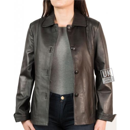 Ladies Brown Leather Jacket  - Front