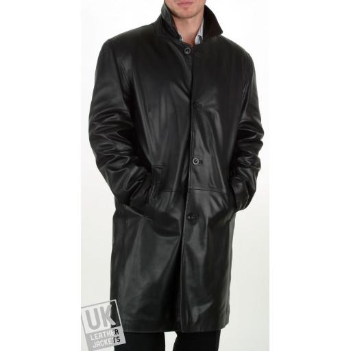 Men's Black Leather Coat - Plus Size - Walker