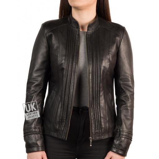 Womens Leather Black Jacket - Alanis - Front