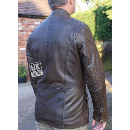 Men's Brown Leather Vintage Racing Jacket - Canterbury - Back