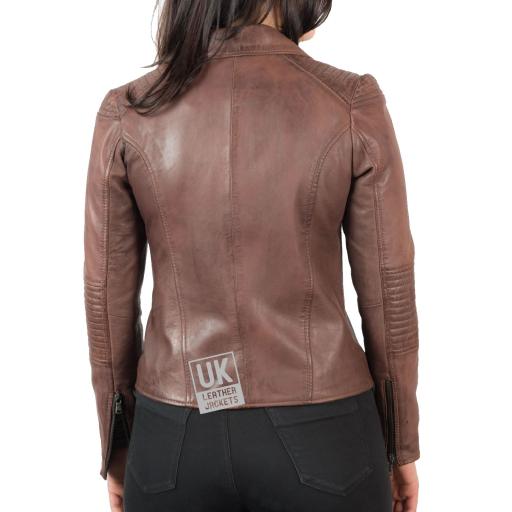 Womens Vintage Maple Cross Zip Leather Jacket - Keira - Back