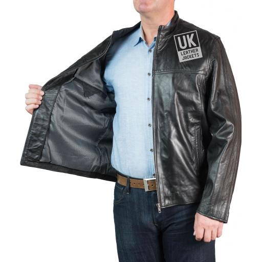 Mens Black Leather Jacket - Lyle - Lining