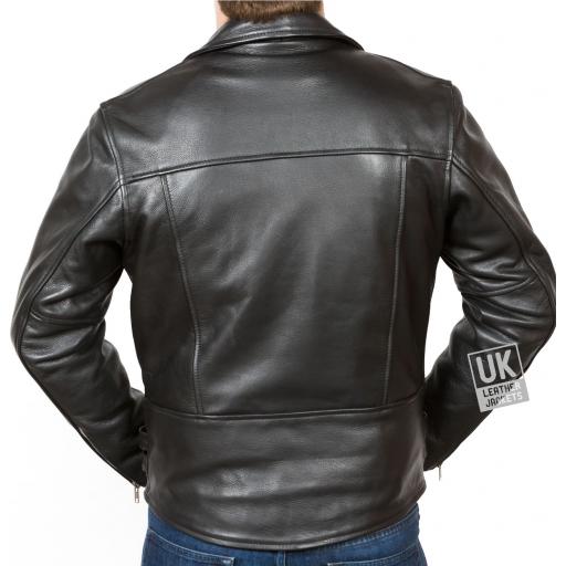 Men's Cross Zip Biker Jacket - Superior Black Cow Hide - Ramones - Back