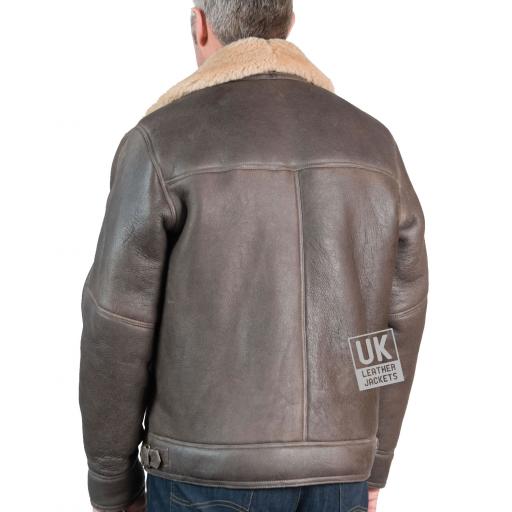 Mens Shearling Sheepskin Flying Jacket - Nevada - Vintage Brown - Back