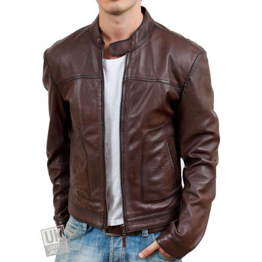 Men's Chestnut Brown Leather Jacket - Assantii - Custom Sleeve Length