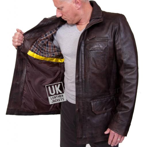 Men's Toned Brown Leather Coat Jacket - Portland II - Lining