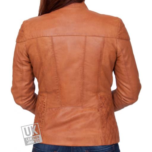 Womens Tan Leather Jacket - Clara - Back