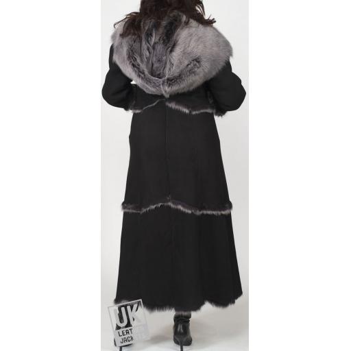Finest Full Length Hooded Toscana Lambskin Coat in Black - Luna - Back
