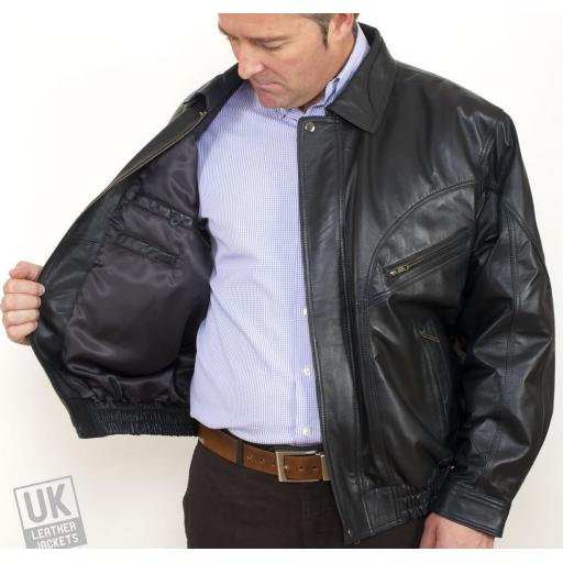 Men's Black Leather Jacket - Magnum - Lining