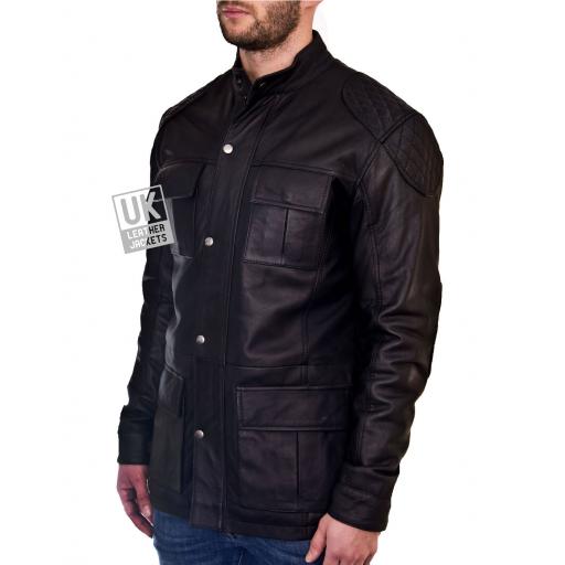 Mens Black Leather Hip Length Jacket - Forbes - Side