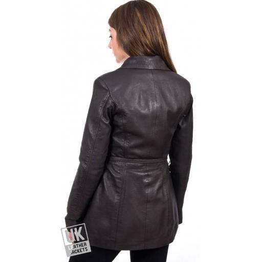 Women's Brown Leather Coat - Penny - Rear