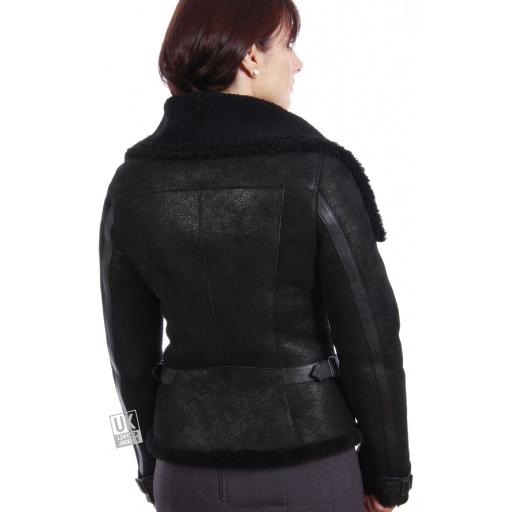 Women’s Black Sheepskin Jacket - Annabel - Back
