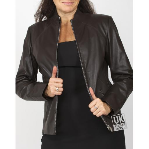 Women's Brown Leather Jacket - Liberty - Front