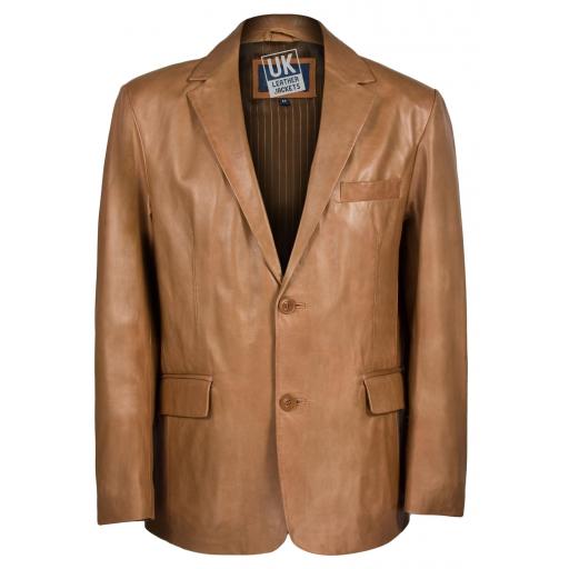 Men's 2 Button Tan Leather Blazer - Custom Tailored