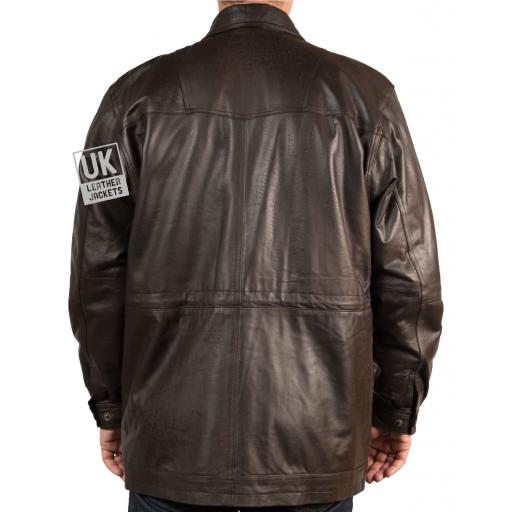 Men's Matt Brown Leather Parka Coat - Berwick - Back