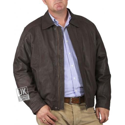 Men's Brown Nubuck Leather Jacket - Hudson - Zip Front
