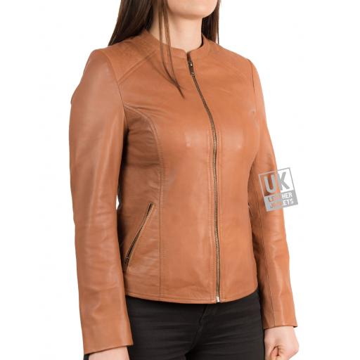 Womens Tan Leather Jacket - Purdy I