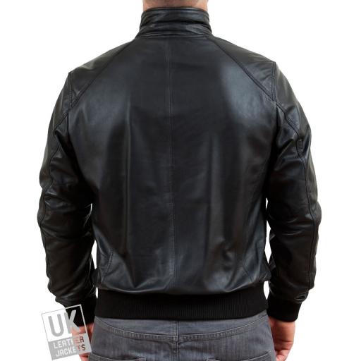 Men's Black Leather Bomber Jacket - Axis - Rear