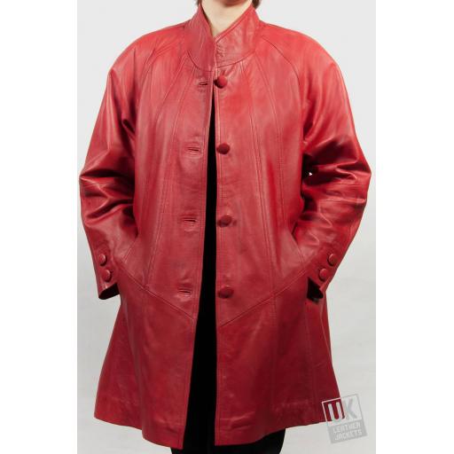 Women's Red Leather Swing Coat - Plus Size - Delia