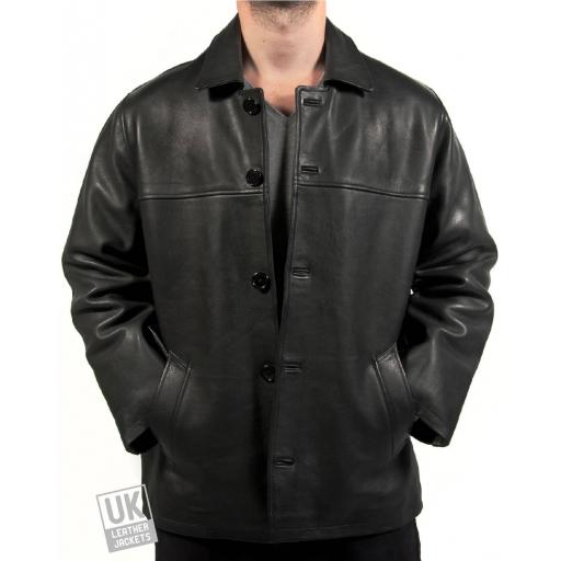 Men's Black Leather Jacket in Cow Hide - Porter