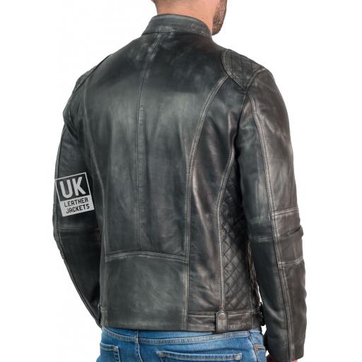 Mens Vintage Grey Leather Biker Jacket - Phoenix - Back
