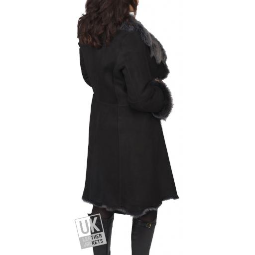 FINEST 3/4 Knee Length Toscana Lambskin Coat - Monroe - in Black- Back