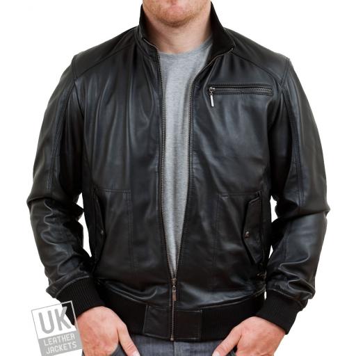 Men's Black Leather Bomber Jacket - Axis