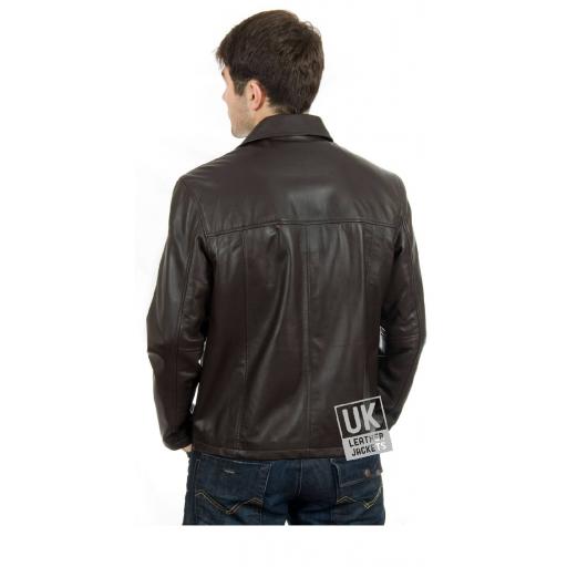 Men's Brown Leather Jacket - Plus Size - Harrington - Back