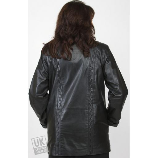 Ladies 3/4 Length Black Leather Jacket - Faith - Plus Size - Back
