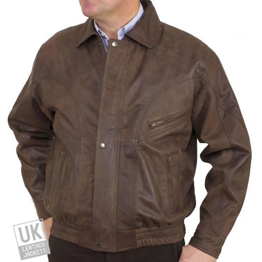 Men's Brown Nubuck Leather Jacket - Magnum - Front