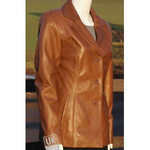 Women's Tan Leather Blazer - Plus Size - Paige - Front