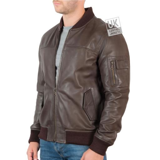 Men's Leather Bomber Jacket in Brown - MA-1 - Side