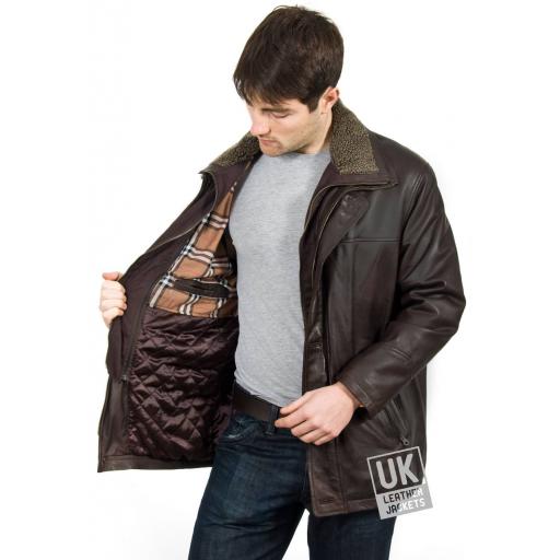 Men's Leather Coat in Brown - Elswick - Lining