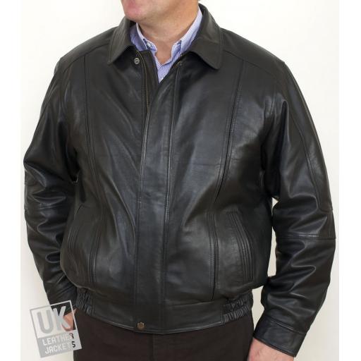 Men's Black Leather Jacket - Plus Size - Oregon - Cover