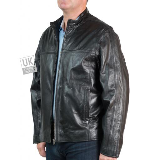 Mens Black Leather Jacket - Lyle - Front