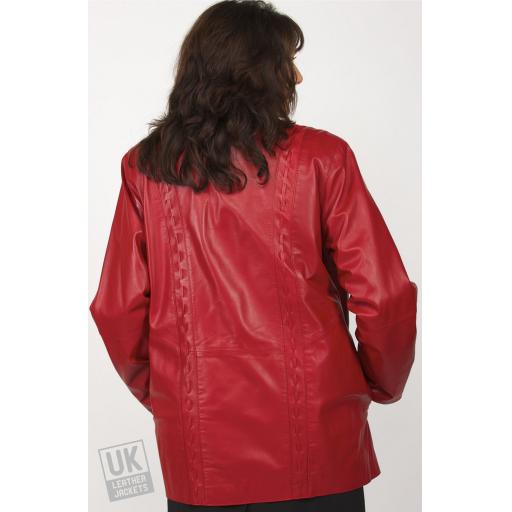 Ladies 3/4 Length Red Leather Jacket - Faith - Plus Size - Back