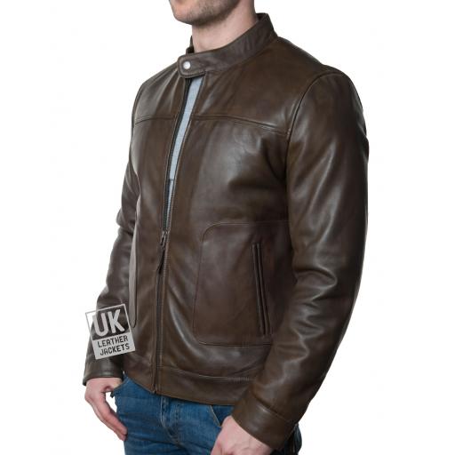 Men's Brown Leather Jacket - Ascari - Side