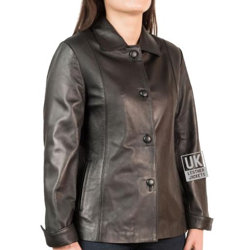 Ladies Brown Leather Jacket - Side