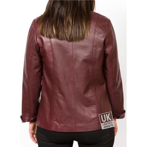 Ladies Burgundy Leather Jacket - Ariel  - Back