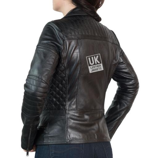 Women's Black Leather Biker Jacket - Bonnaire - Back
