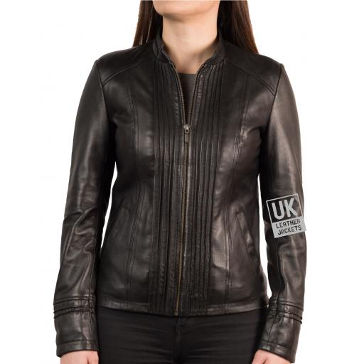 Womens Leather Black Jacket - Alanis - Zipped