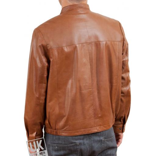 Men's Tan Leather Jacket - McQueen - Back