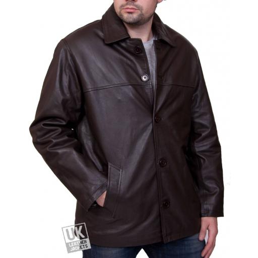 Men's Brown Leather Jacket in Soft Nappa - Porter - Front Buttoned