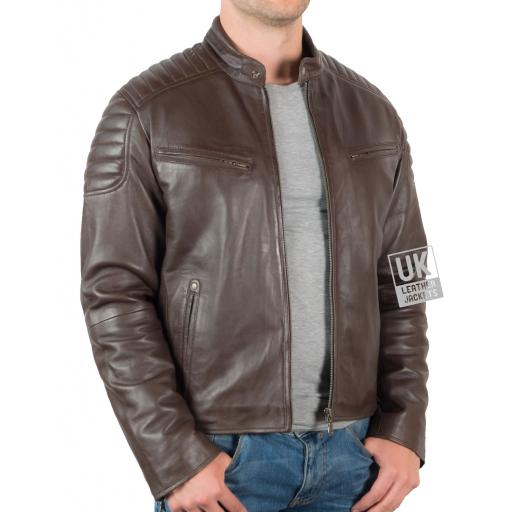 Mens Brown Leather Biker Jacket - Zurich
