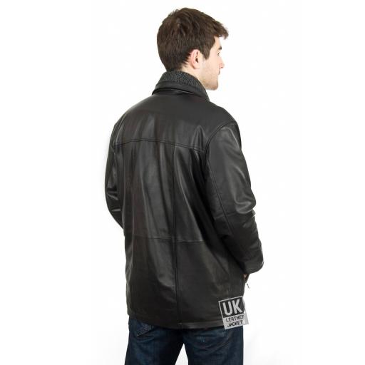 Men's Leather Coat in Black - Elswick - Back