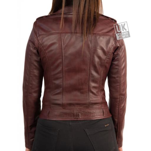 Womens Burgundy Leather Jacket - Elektra - Back