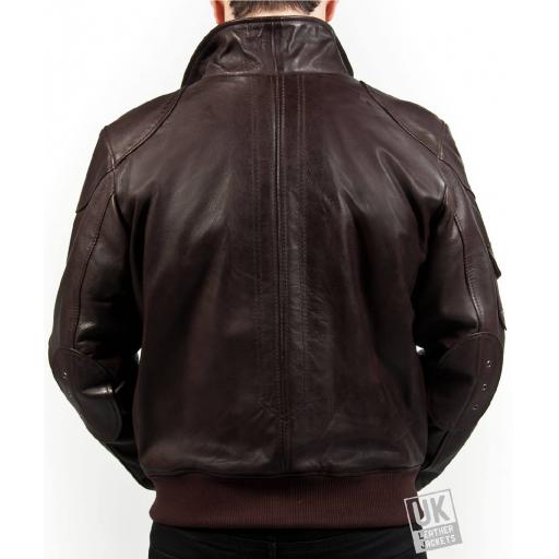 Men's Brown Leather Bomber Jacket - Pacer - Rear