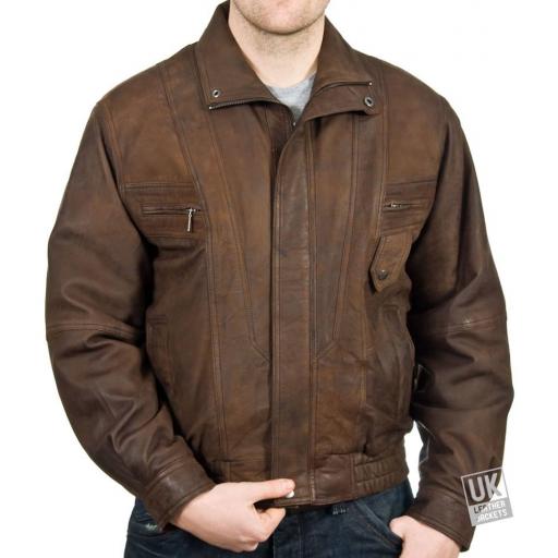 Men's Brown Nubuck Leather Jacket - DeNiro - Main