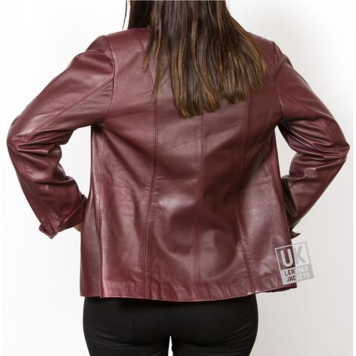 Womens Burgundy Leather Jacket - Cameo - Back